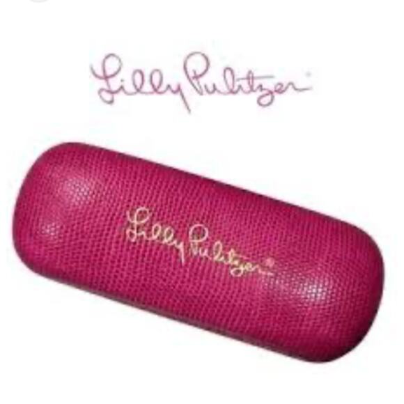 Lilly Pulitzer Eyeglass Glasses Case Pink Faux Snakeskin Clam Shell Gold Logo - Picture 2 of 6